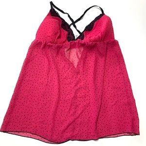 Gilligan O’Malley Hot Pink Polka Dot Chemise Bra Lingerie Sz Large